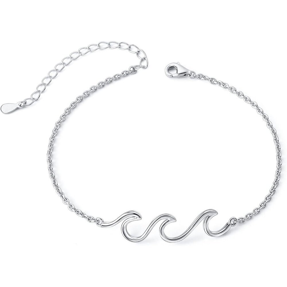 Wave Anklet for Women S925 Sterling Silver Adjustable Starfish Layered Ocean Bea